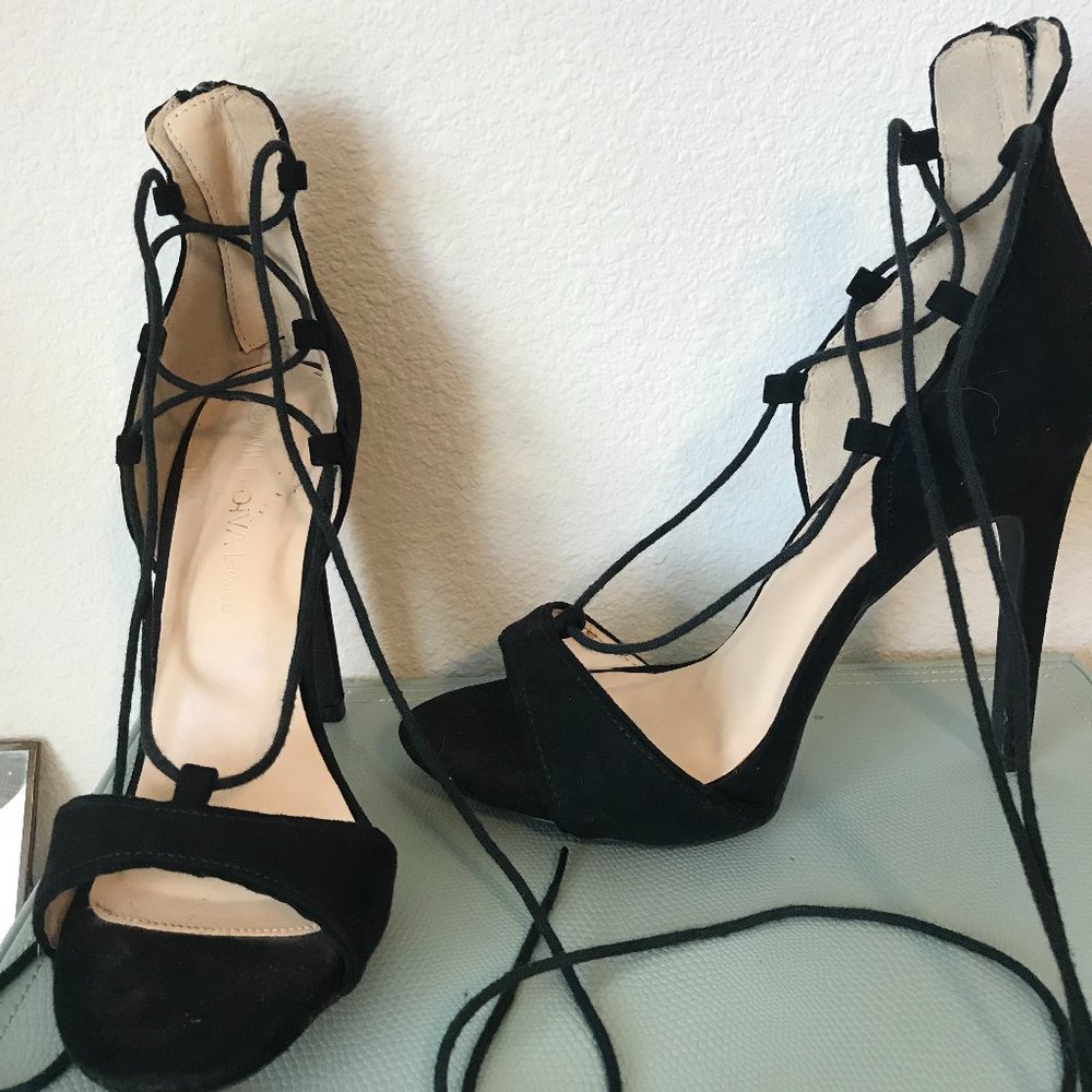 Black lace up heels, size 6.5